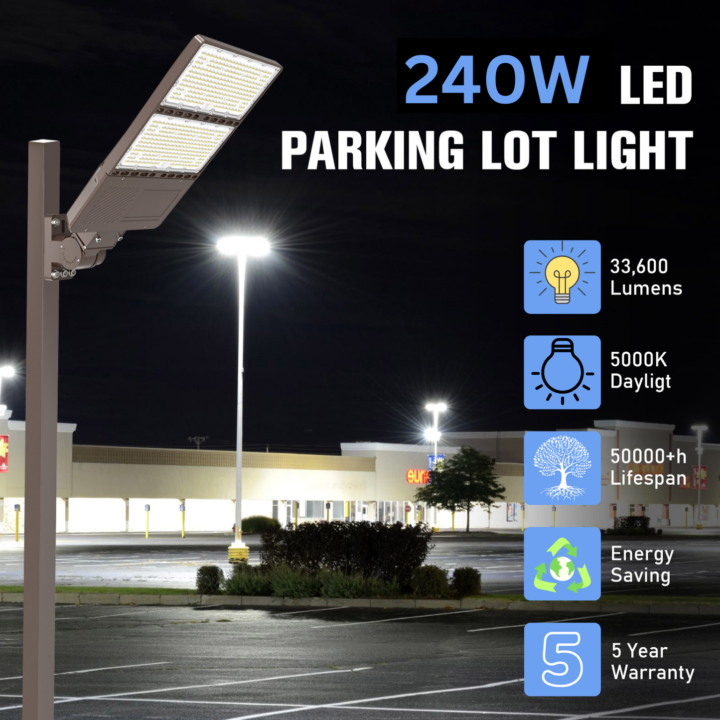 Pro Series 240W LED Parking Lot Lights 33600LM-1000W MH/HID Replacement 5000K IP65 LED Shoebox Pole Lights For Driveway Tennis Court Slip Fitter