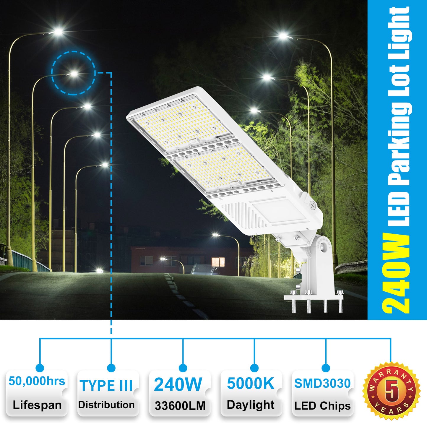 Pro Series A 240W LED Parking Lot Lights 5000K IP65 LED Shoebox Pole Lights For Driveway Tennis Court Slip Fitter