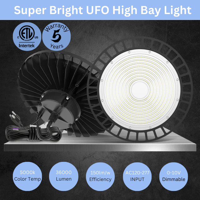 SHL 240W LED UFO High Bay Light – 36,000 Lumens | IP65 | 5700K | 100-277VAC | 120° Beam Angle