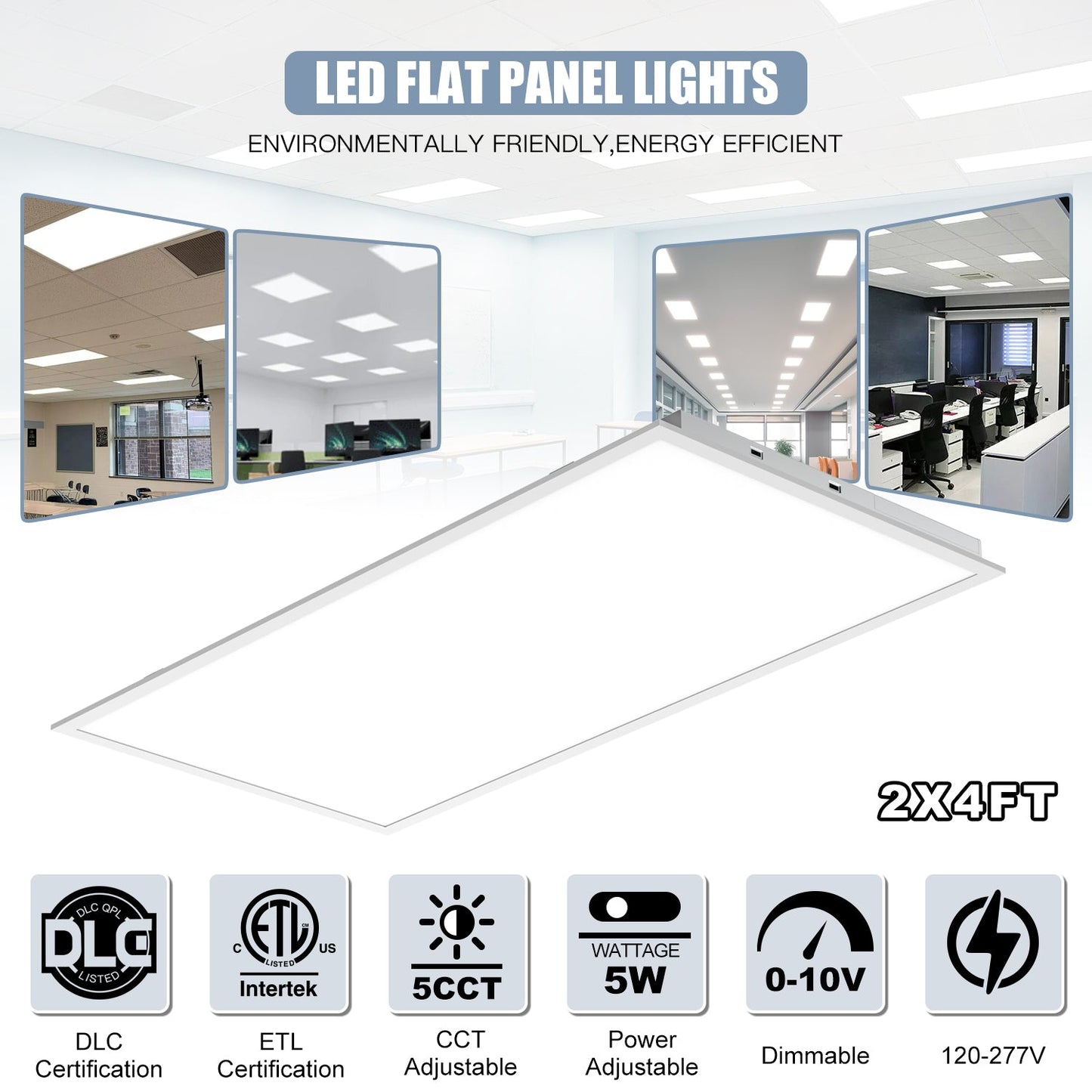 4-Pack LED Flat Panel Ceiling Lights – 5WATT, 5CCT Selectable, Dimmable, 120-277V – DLC, ETL, FCC Certified