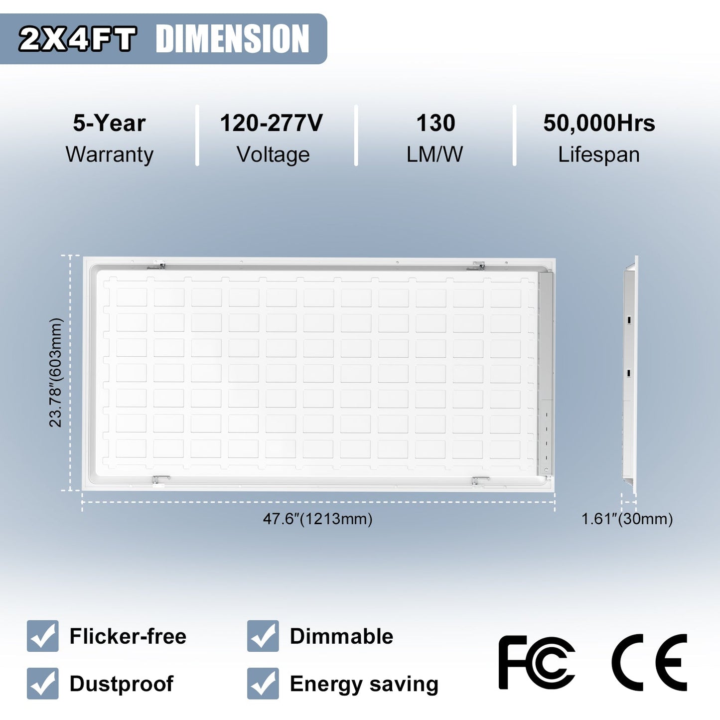 4-Pack LED Flat Panel Ceiling Lights – 5WATT, 5CCT Selectable, Dimmable, 120-277V – DLC, ETL, FCC Certified
