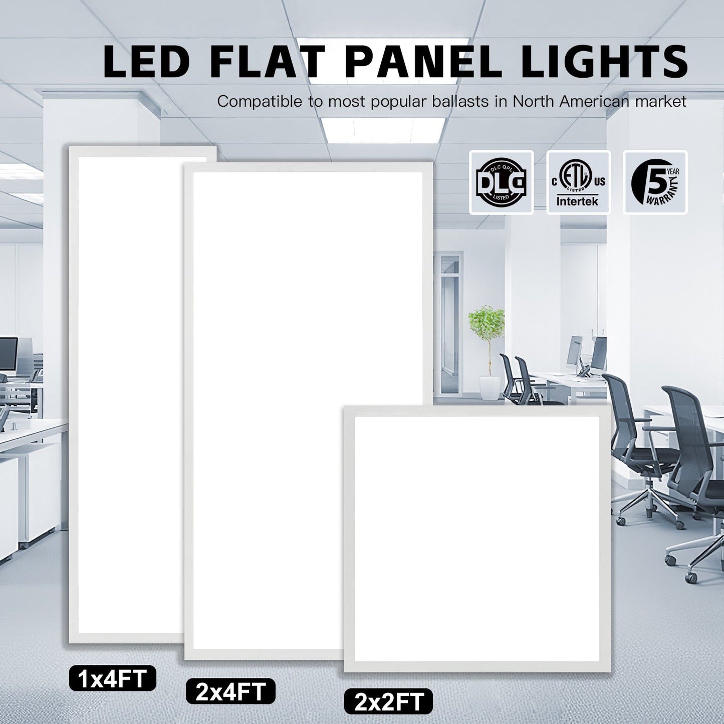 4-Pack LED Flat Panel Ceiling Lights – 5WATT, 5CCT Selectable, Dimmable, 120-277V – DLC, ETL, FCC Certified