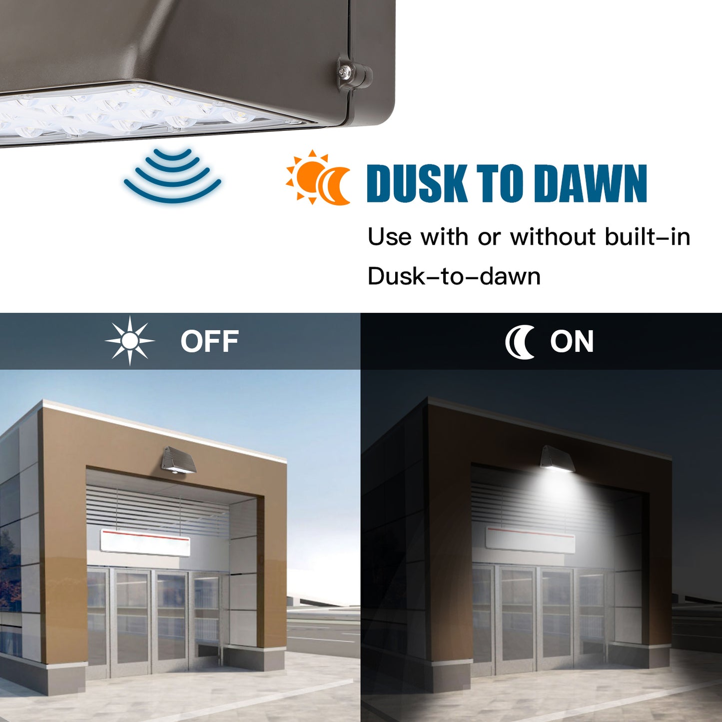 SHL 70W LED Full Cutoff Wall Pack Light With Photocell 120-277V 4Power 3CCT Tunable 10200LM IP65 Wallpack Glass Cover