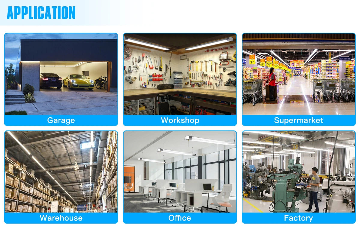 SHL 100W Linkable LED Shop Light 4FT 13000LM 5000K With Plug 120V LED Garage Ceiling Workshop Light ON/Off Pull Chain Suspended & Flush Mount