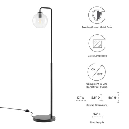 Silo Glass Globe Floor Lamp – 58" Tall – Industrial Glass and Metal Standing Lamp with Globe Shade – Black or Satin Brass – Dimmable E26 Base