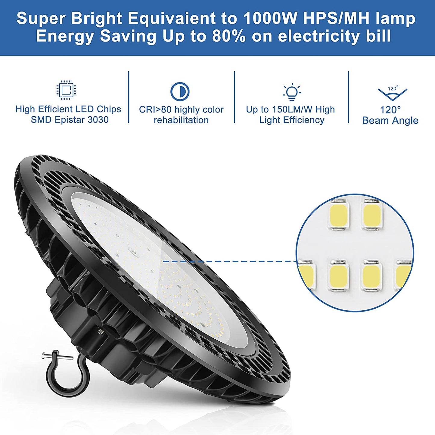 SHL  300W LED High Bay Light 48000LM (1500W HID/HPS Equiv)5000K Dimmable IP65 Commercial Warehouse Lighting Fixture