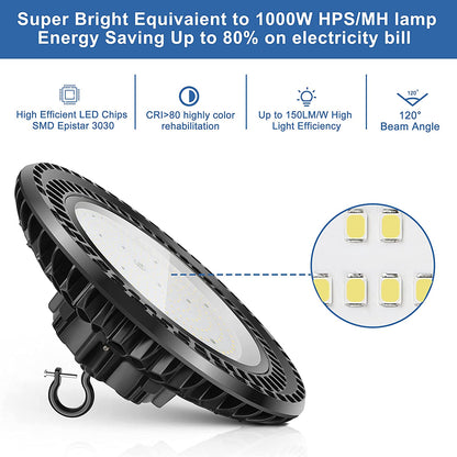 SHL  300W LED High Bay Light 48000LM (1500W HID/HPS Equiv)5000K Dimmable IP65 Commercial Warehouse Lighting Fixture