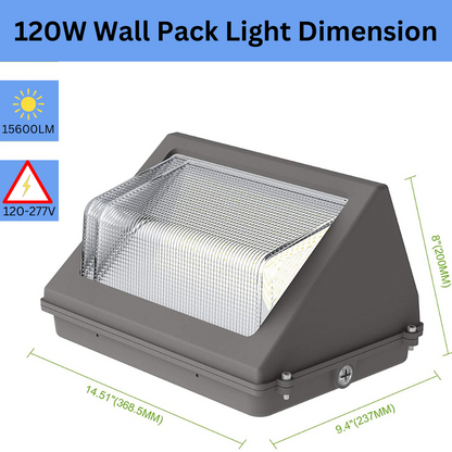SHL 120W LED Wall Pack Light With Photocell 120-277V 5000K 15600LM IP65 Wallpack Glass Cover