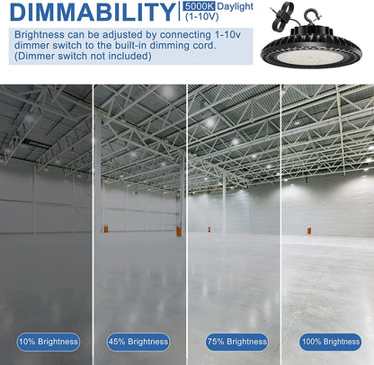 SHL  300W LED High Bay Light 48000LM (1500W HID/HPS Equiv)5000K Dimmable IP65 Commercial Warehouse Lighting Fixture