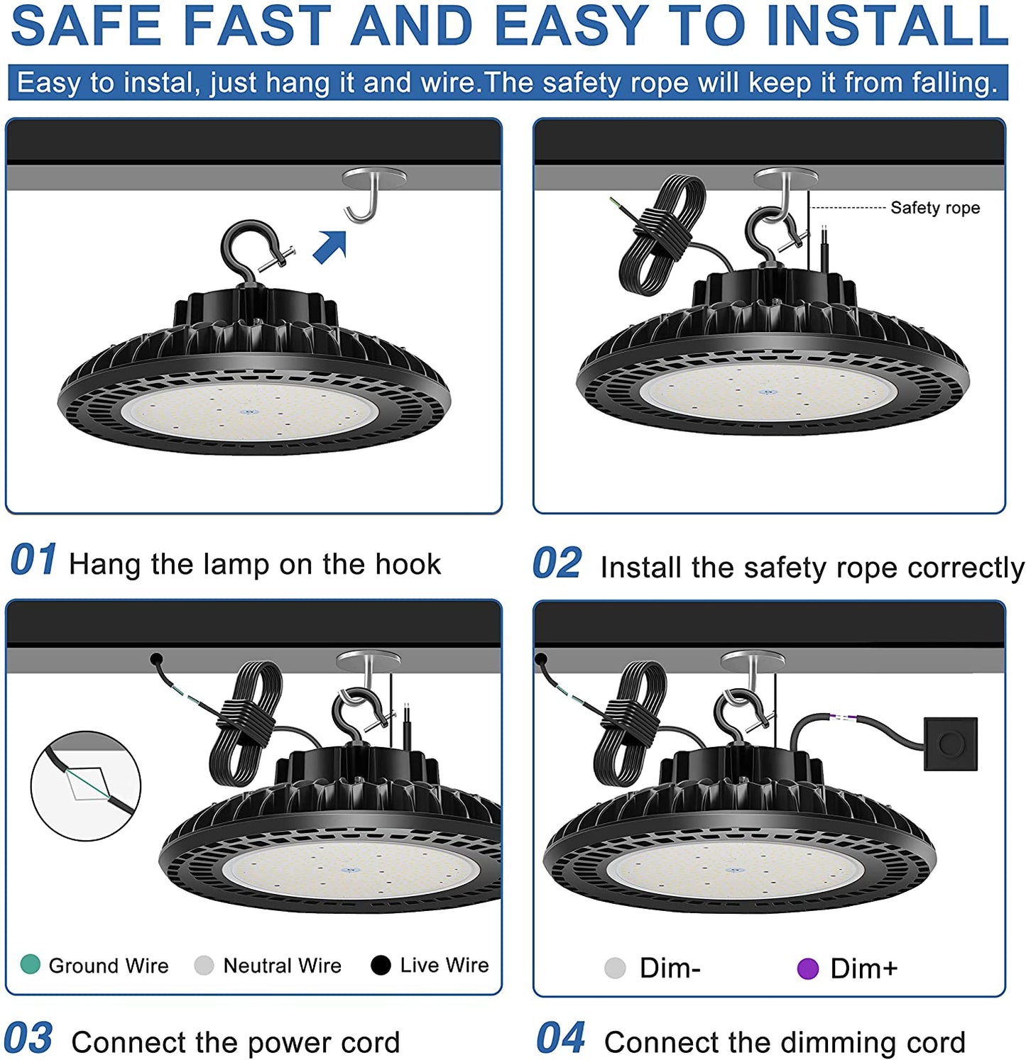 SHL  300W LED High Bay Light 48000LM (1500W HID/HPS Equiv)5000K Dimmable IP65 Commercial Warehouse Lighting Fixture