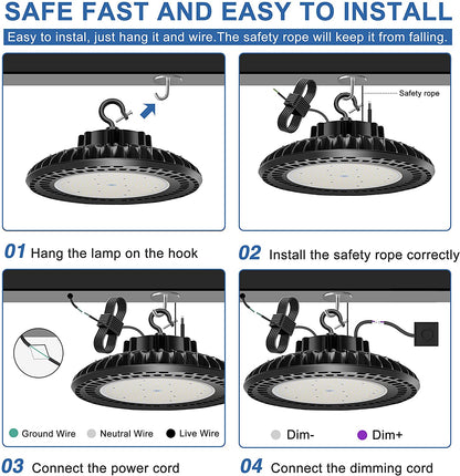 SHL  300W LED High Bay Light 48000LM (1500W HID/HPS Equiv)5000K Dimmable IP65 Commercial Warehouse Lighting Fixture