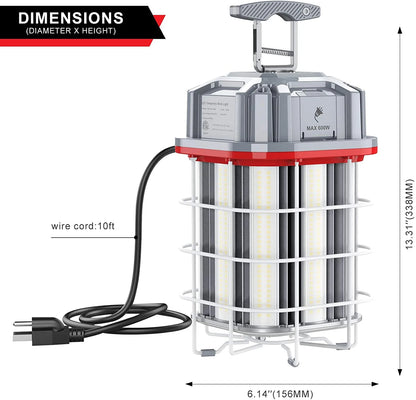 SHL 150W LED Temporary Work Light – 21,750 Lumens | 5000K | 10ft Cord | Stainless Steel Guard & Hook