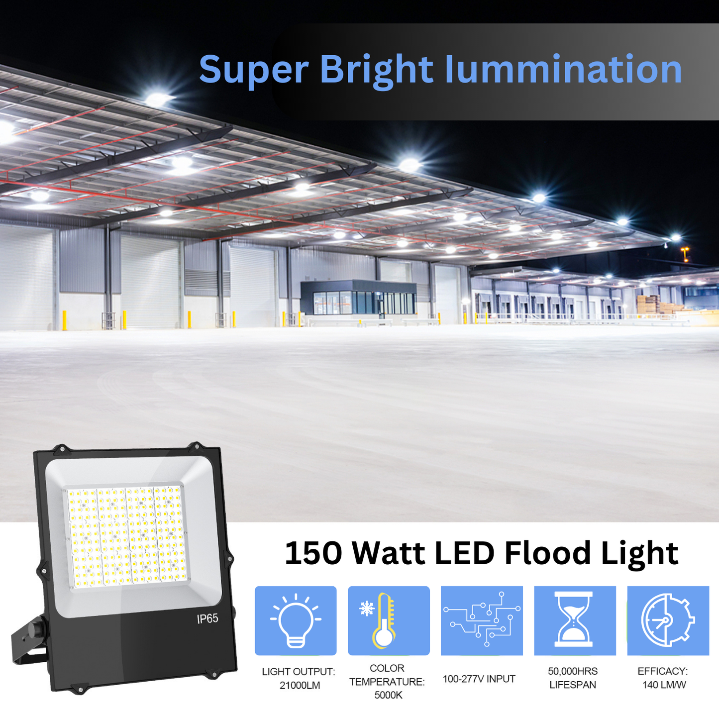 Pro Series 150W LED Flood Light Outdoor IP65 Waterproof 120 Degree Beam Angle 5 Years Warranty