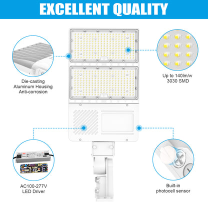 Pro Series A 240W LED Parking Lot Lights 5000K IP65 LED Shoebox Pole Lights For Driveway Tennis Court Slip Fitter