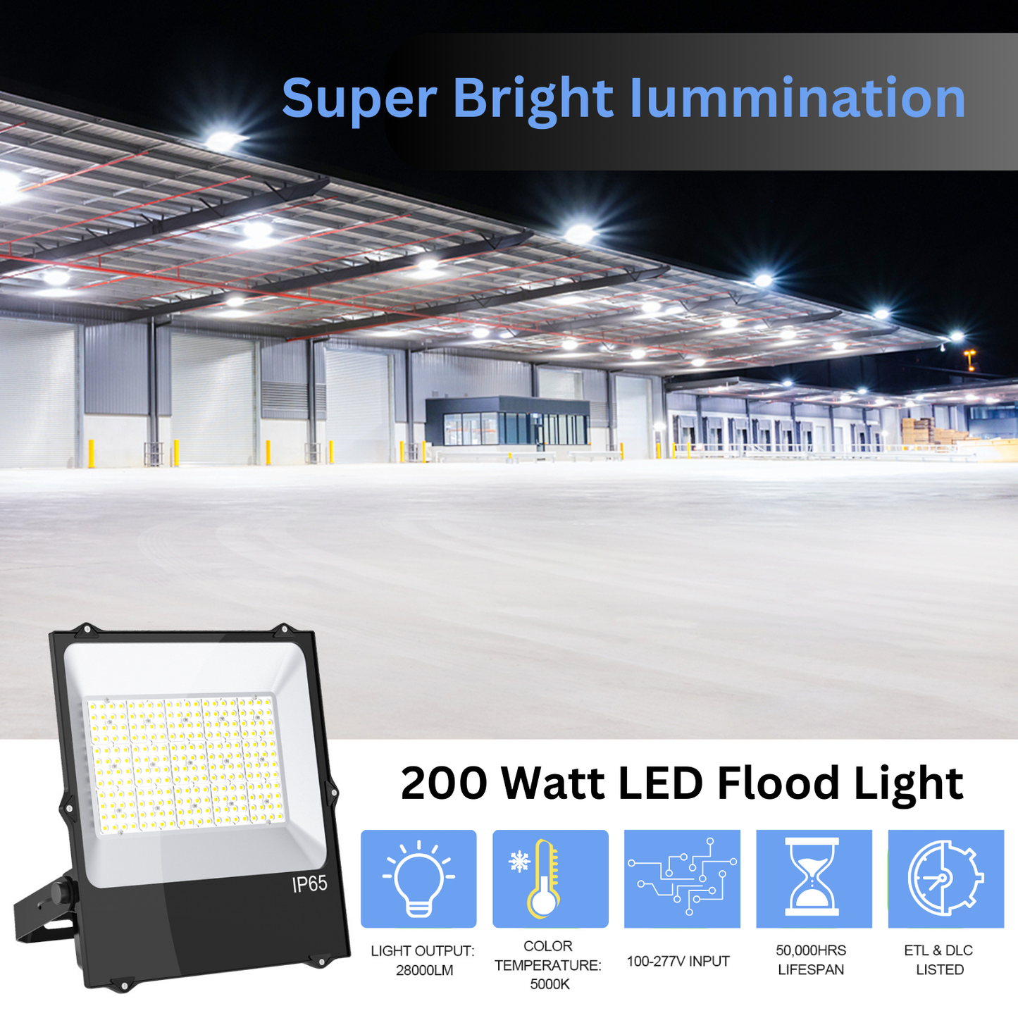 Pro Series 200W LED Flood Light Outdoor IP65 Waterproof 120 Degree Beam Angle 5 Years Warranty