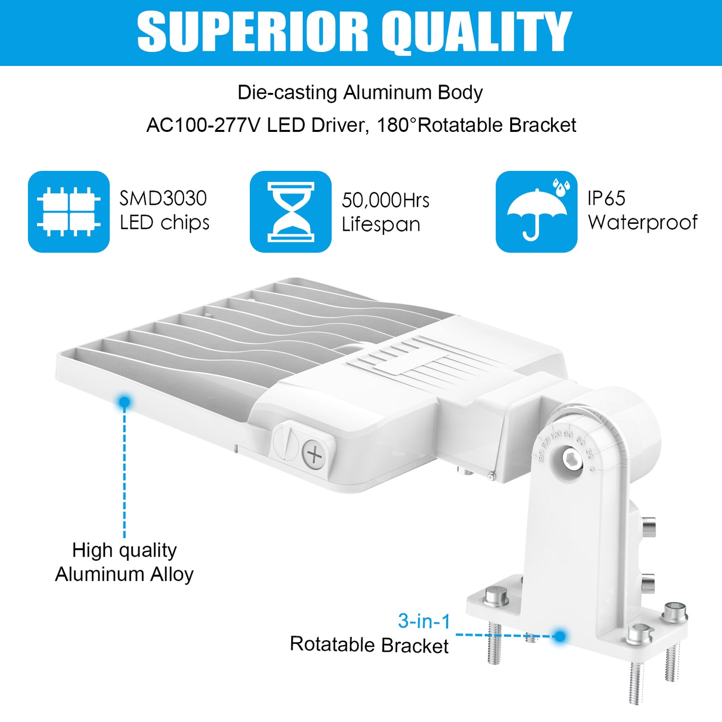 Pro Series A 150W LED Parking Lot Lights 5000K IP65 LED Shoebox Pole Lights For Driveway Tennis Court Slip Fitter