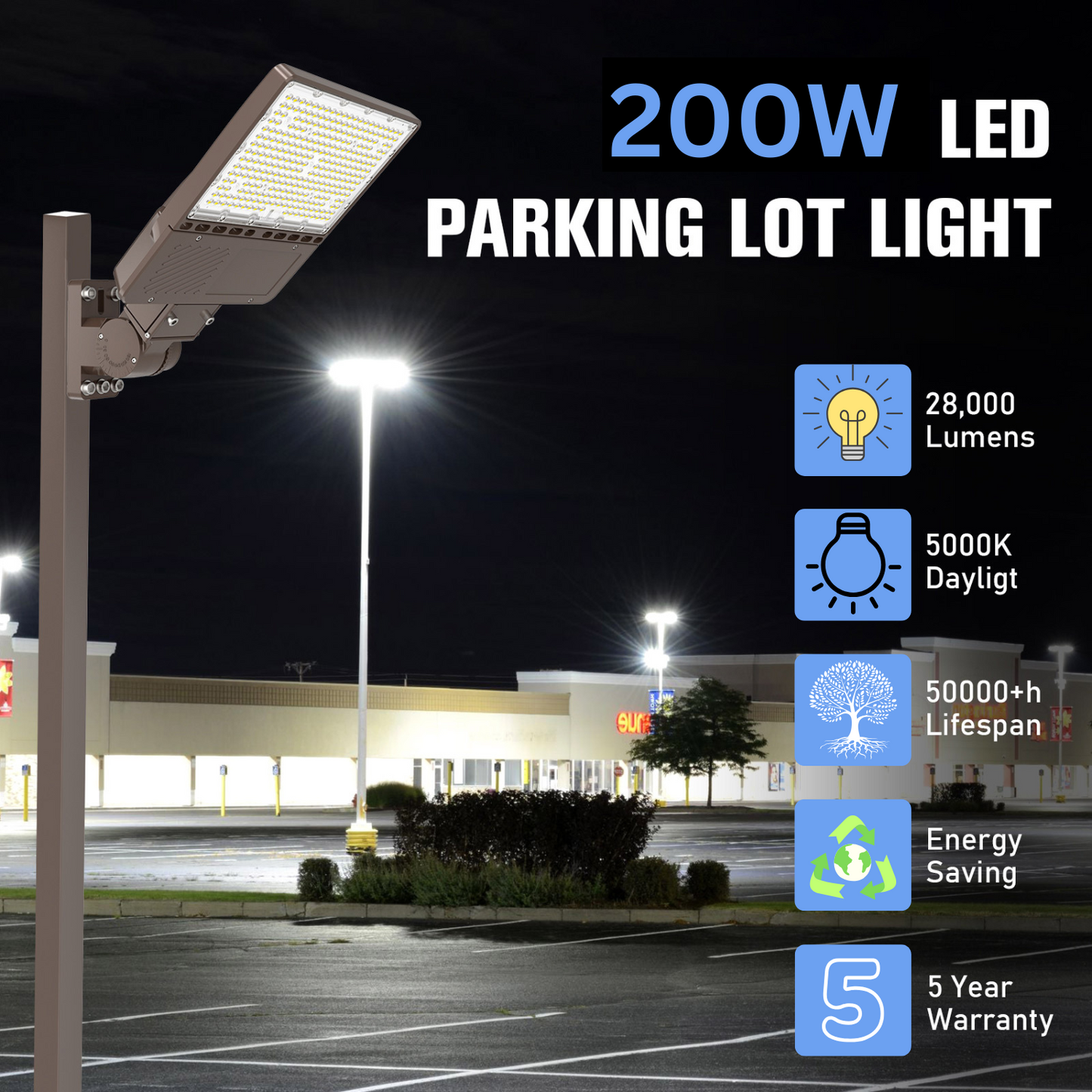 Pro Series 200W LED Parking Lot Lights 28000LM-800W MH/HID Replacement 5000K IP65 LED Shoebox Pole Lights For Driveway Tennis Court Slip Fitter