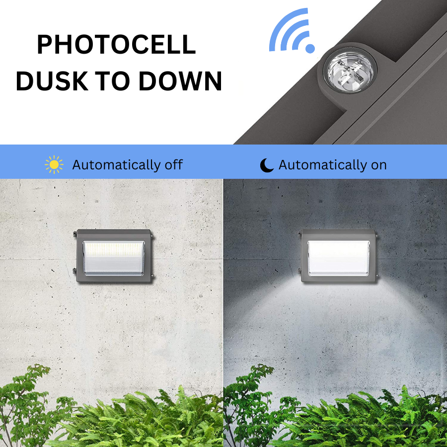 SHL 120W LED Wall Pack Light With Photocell 120-277V 5000K 15600LM IP65 Wallpack Glass Cover