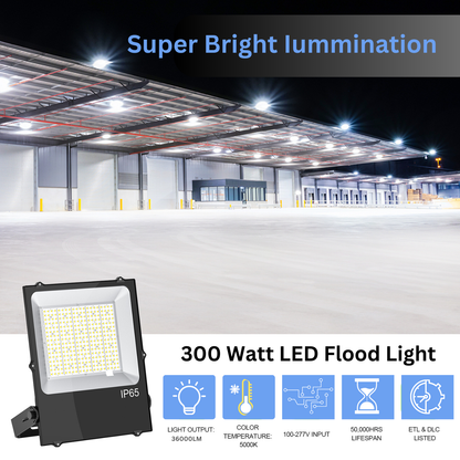 Pro Series 300W LED Flood Light Outdoor IP65 Waterproof 120 Degree Beam Angle 5 Years Warranty