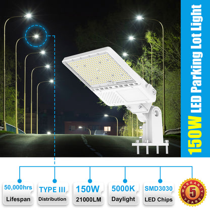 Pro Series A 150W LED Parking Lot Lights 5000K IP65 LED Shoebox Pole Lights For Driveway Tennis Court Slip Fitter
