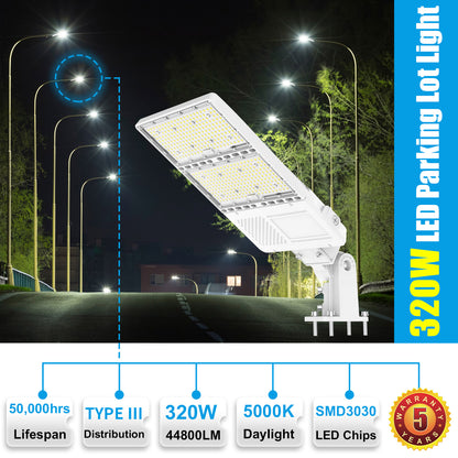 Pro Series A 320W LED Parking Lot Lights 5000K IP65 LED Shoebox Pole Lights For Driveway Tennis Court Slip Fitter