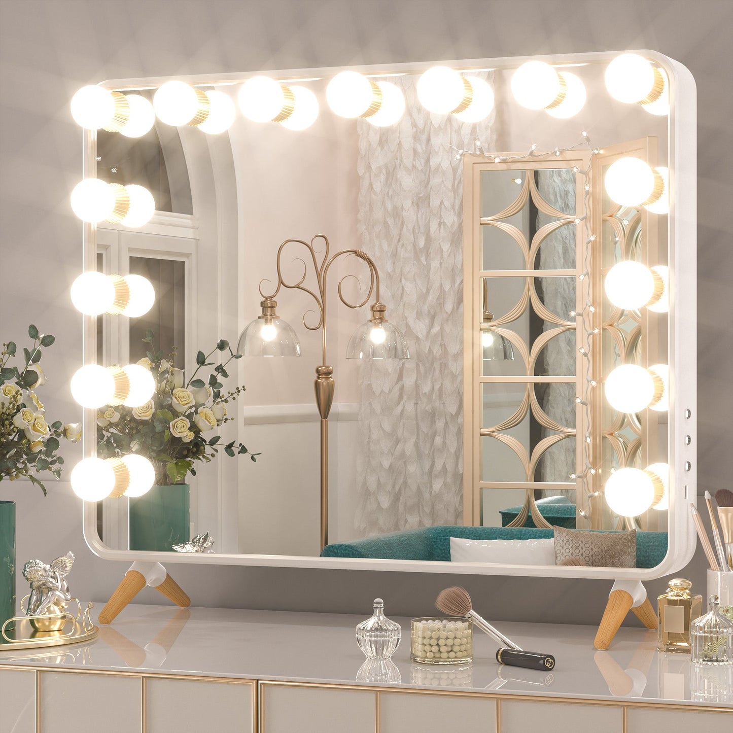 SHL Hollywood Vanity Mirror with Lights 3-Color Dimmable USB Replaceable LED Bulbs