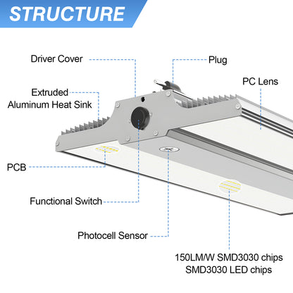 SHL 200W LED Linear High Bay Light Adjustable CCT and wattage 100~277V input voltage