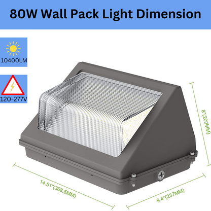 80W LED SHL Wall Pack Light Dusk to Dawn Photocell Sensor 120-277V 5000K 10400LM IP65 Waterproof