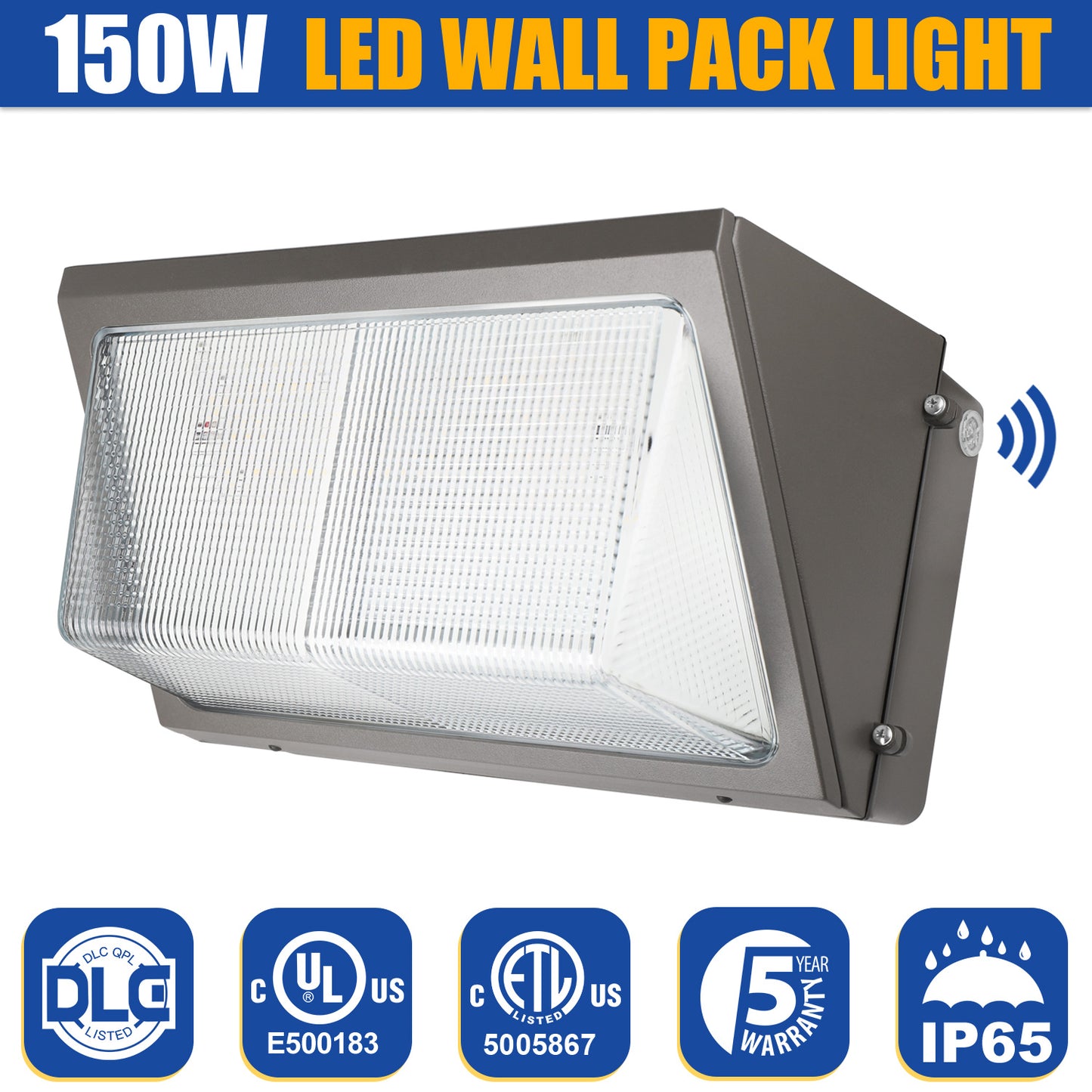 SHL 150W LED Wall Pack Light With Photocell 120-277V 5000K 15600LM IP65 Wallpack Glass Cover