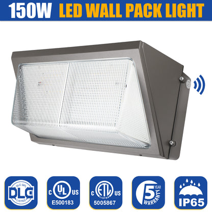 SHL 150W LED Wall Pack Light With Photocell 120-277V 5000K 15600LM IP65 Wallpack Glass Cover