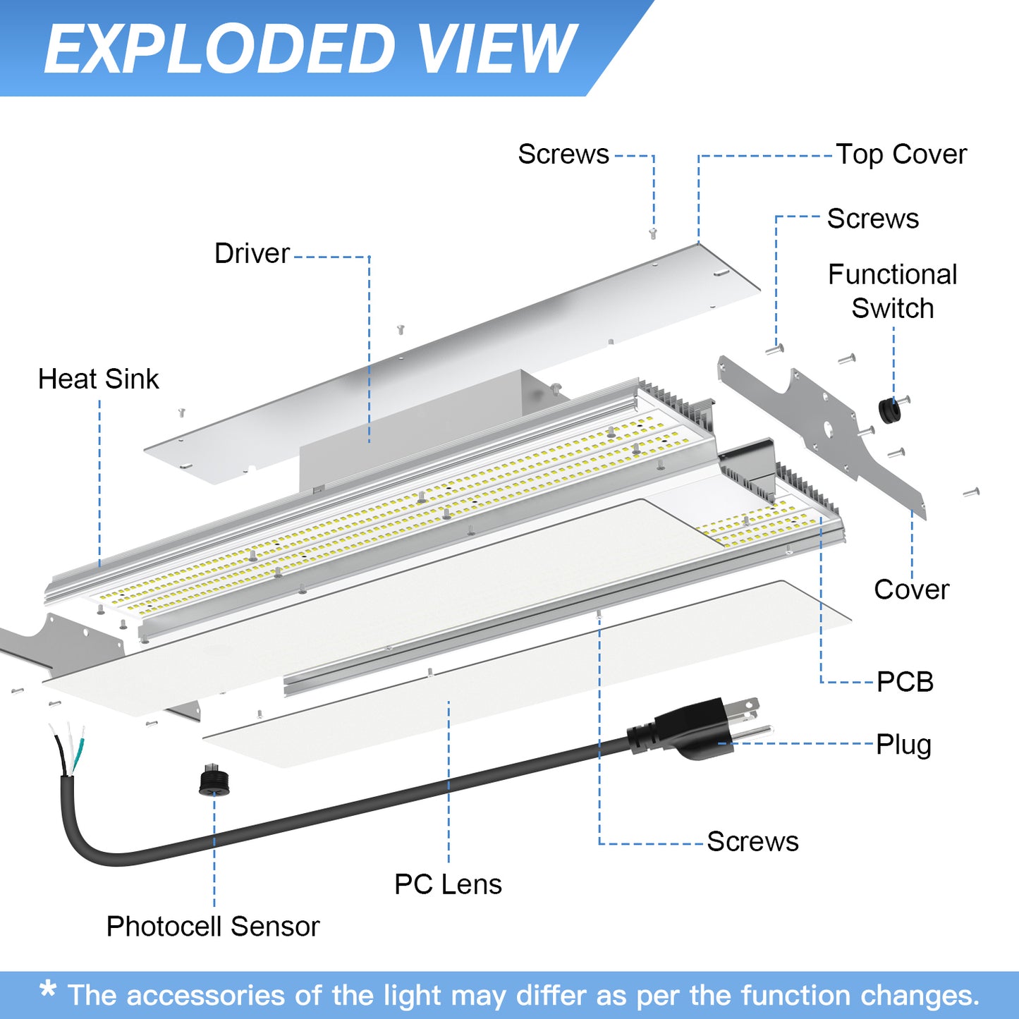 SHL 200W LED Linear High Bay Light Adjustable CCT and wattage 100~277V input voltage
