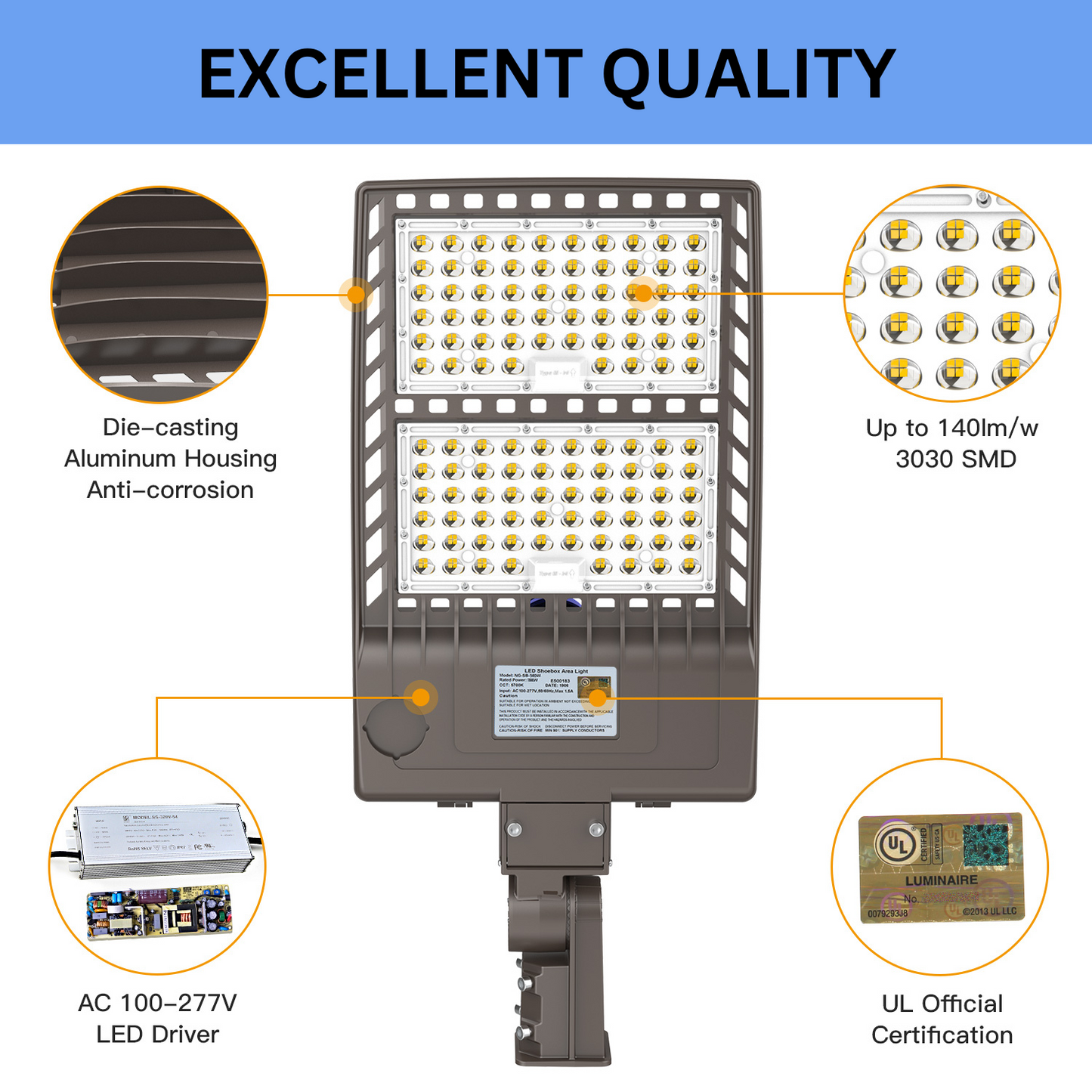 Pro Series Plus 400W LED Parking Lot Light 56000LM UL DLC 5000K IP65 Outdoor Commercial Street Area Lighting