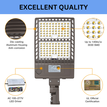 Pro Series Plus 400W LED Parking Lot Light 56000LM UL DLC 5000K IP65 Outdoor Commercial Street Area Lighting