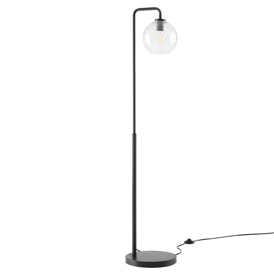 Silo Glass Globe Floor Lamp – 58" Tall – Industrial Glass and Metal Standing Lamp with Globe Shade – Black or Satin Brass – Dimmable E26 Base