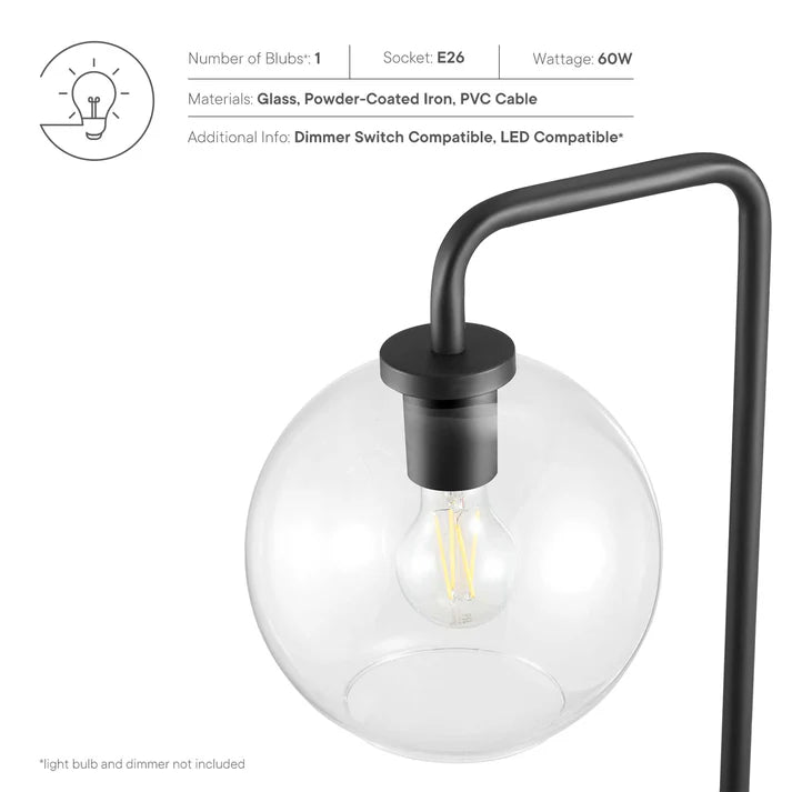 Silo Glass Globe Floor Lamp – 58" Tall – Industrial Glass and Metal Standing Lamp with Globe Shade – Black or Satin Brass – Dimmable E26 Base