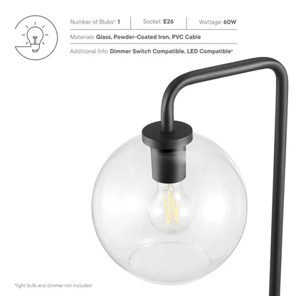 Silo Glass Globe Floor Lamp – 58" Tall – Industrial Glass and Metal Standing Lamp with Globe Shade – Black or Satin Brass – Dimmable E26 Base