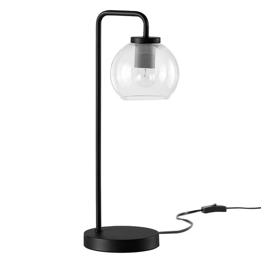 Silo Glass Globe Table Lamp – 20" Tall – Industrial Glass and Metal Desk or Bedside Lamp – Globe Shade – Black, Satin Brass, or Satin Nickel – E26 Base