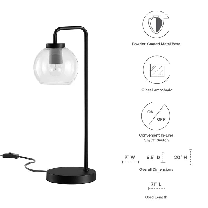 Silo Glass Globe Table Lamp – 20" Tall – Industrial Glass and Metal Desk or Bedside Lamp – Globe Shade – Black, Satin Brass, or Satin Nickel – E26 Base