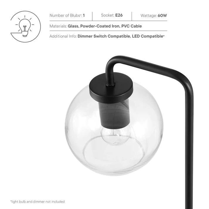 Silo Glass Globe Table Lamp – 20" Tall – Industrial Glass and Metal Desk or Bedside Lamp – Globe Shade – Black, Satin Brass, or Satin Nickel – E26 Base