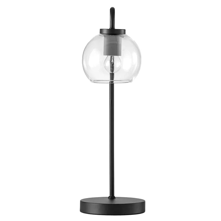 Silo Glass Globe Table Lamp – 20" Tall – Industrial Glass and Metal Desk or Bedside Lamp – Globe Shade – Black, Satin Brass, or Satin Nickel – E26 Base