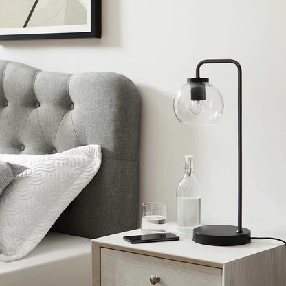 Silo Glass Globe Table Lamp – 20" Tall – Industrial Glass and Metal Desk or Bedside Lamp – Globe Shade – Black, Satin Brass, or Satin Nickel – E26 Base