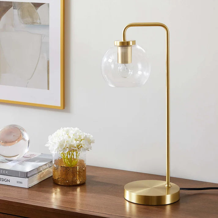 Silo Glass Globe Table Lamp – 20" Tall – Industrial Glass and Metal Desk or Bedside Lamp – Globe Shade – Black, Satin Brass, or Satin Nickel – E26 Base