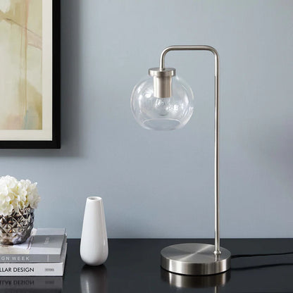 Silo Glass Globe Table Lamp – 20" Tall – Industrial Glass and Metal Desk or Bedside Lamp – Globe Shade – Black, Satin Brass, or Satin Nickel – E26 Base