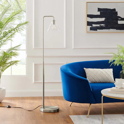 Floor Lamp – 58" Tall – Glass and Metal Standing Lamp with Transparent Cone Shade – Dimmable E26 Base – Mid-Century Modern Style – Black, Satin Brass, or Satin Nickel