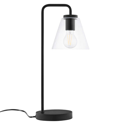 Glass Table Lamp – 20" Tall – Mid-Century Modern Desk & Side Table Lamp – Transparent Glass Shade – Black, Satin Brass, or Satin Nickel – Dimmable – E26 Base