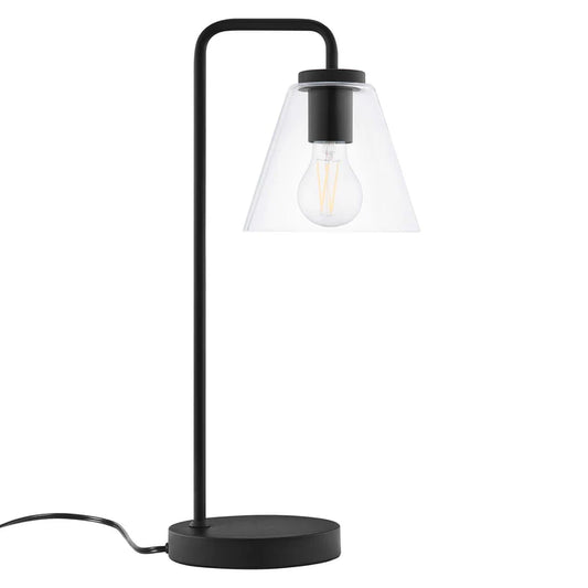 Glass Table Lamp – 20" Tall – Mid-Century Modern Desk & Side Table Lamp – Transparent Glass Shade – Black, Satin Brass, or Satin Nickel – Dimmable – E26 Base
