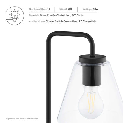 Glass Table Lamp – 20" Tall – Mid-Century Modern Desk & Side Table Lamp – Transparent Glass Shade – Black, Satin Brass, or Satin Nickel – Dimmable – E26 Base