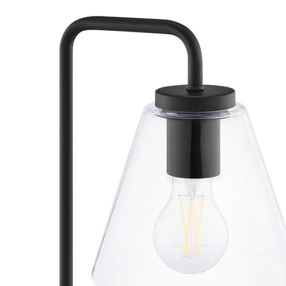 Glass Table Lamp – 20" Tall – Mid-Century Modern Desk & Side Table Lamp – Transparent Glass Shade – Black, Satin Brass, or Satin Nickel – Dimmable – E26 Base