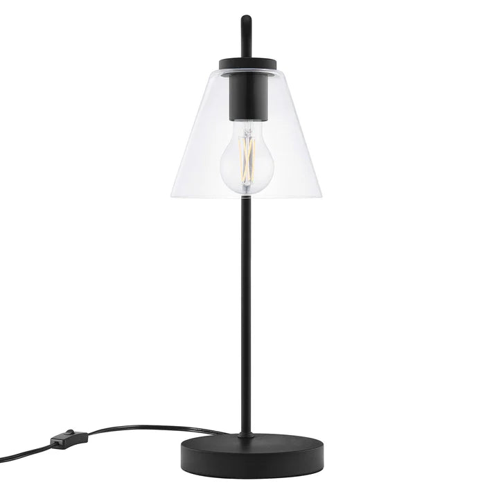 Glass Table Lamp – 20" Tall – Mid-Century Modern Desk & Side Table Lamp – Transparent Glass Shade – Black, Satin Brass, or Satin Nickel – Dimmable – E26 Base