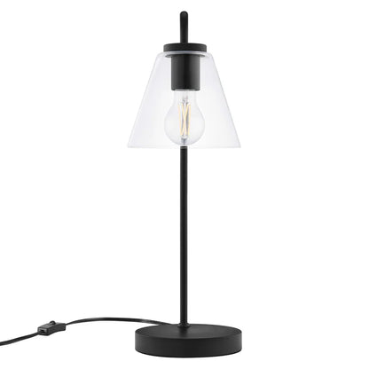 Glass Table Lamp – 20" Tall – Mid-Century Modern Desk & Side Table Lamp – Transparent Glass Shade – Black, Satin Brass, or Satin Nickel – Dimmable – E26 Base